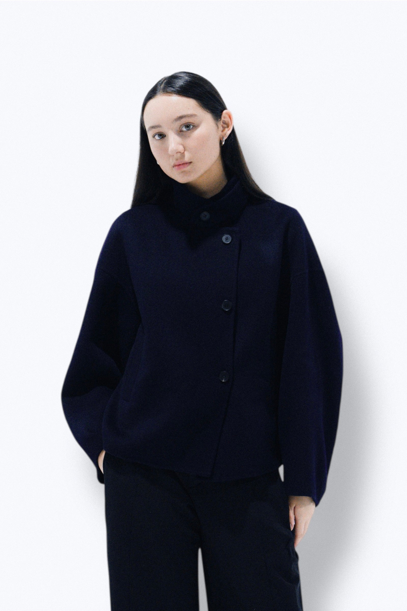 Funnel Neck Wool Coat