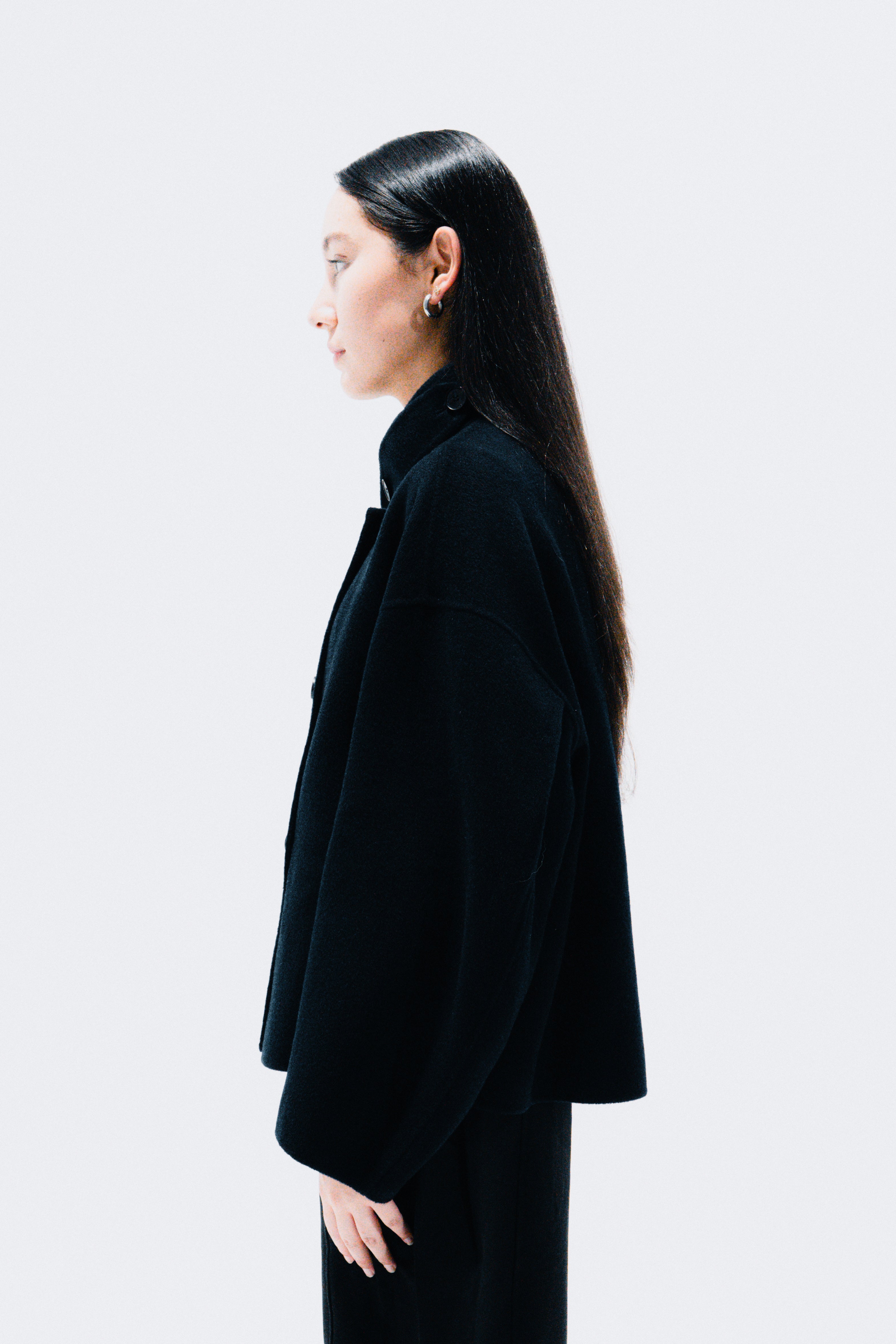 Funnel Neck Wool Coat